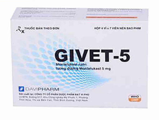 Thuốc Givet-5 (Montelukast 5mg) là thuốc gì - Giá bao nhiêu, Mua ở đâu?